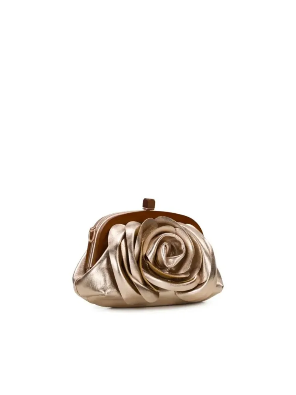 Joelle Wooden Frame Crossbody - Vintage Distressed Metallic Rose bloom Clutch